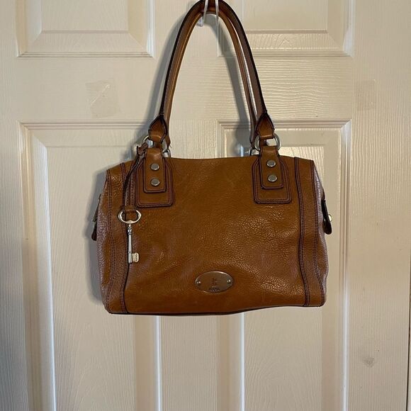Fossil Marlow Brown Leather satchel faded gold tone hardwares and accent. - Picture 2 of 16